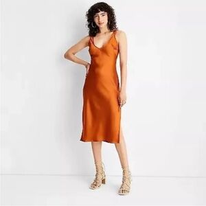 Backless Orange Midi Slip Dress
